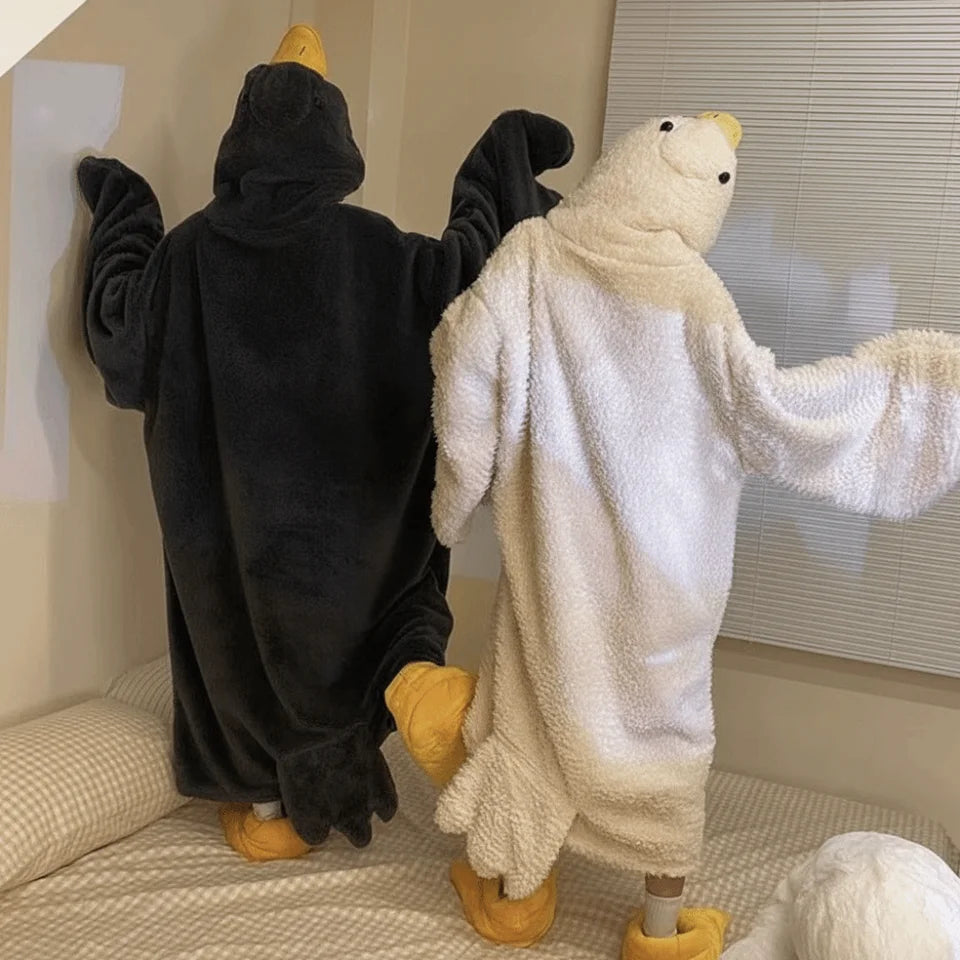 Onesie pyjamas – varm fleece onesie med gåsdesign
