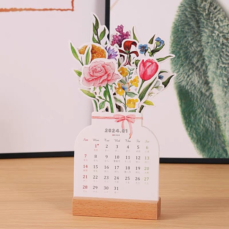 2024 Blommande blommor skrivbordskalender - Dossify