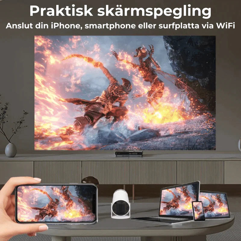 Bärbar 4k WIFI-projektor med Android 10, iOS kompatibel - Dossify