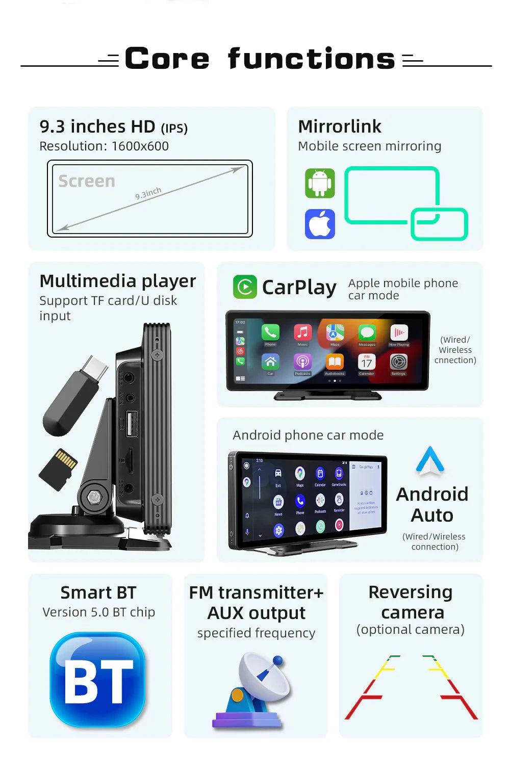 CarScreen - 10.26" Carplay/Android Auto enhet - Till Àldre bil - Stöder Mirrorlink + Gratis backkamera - Dossify