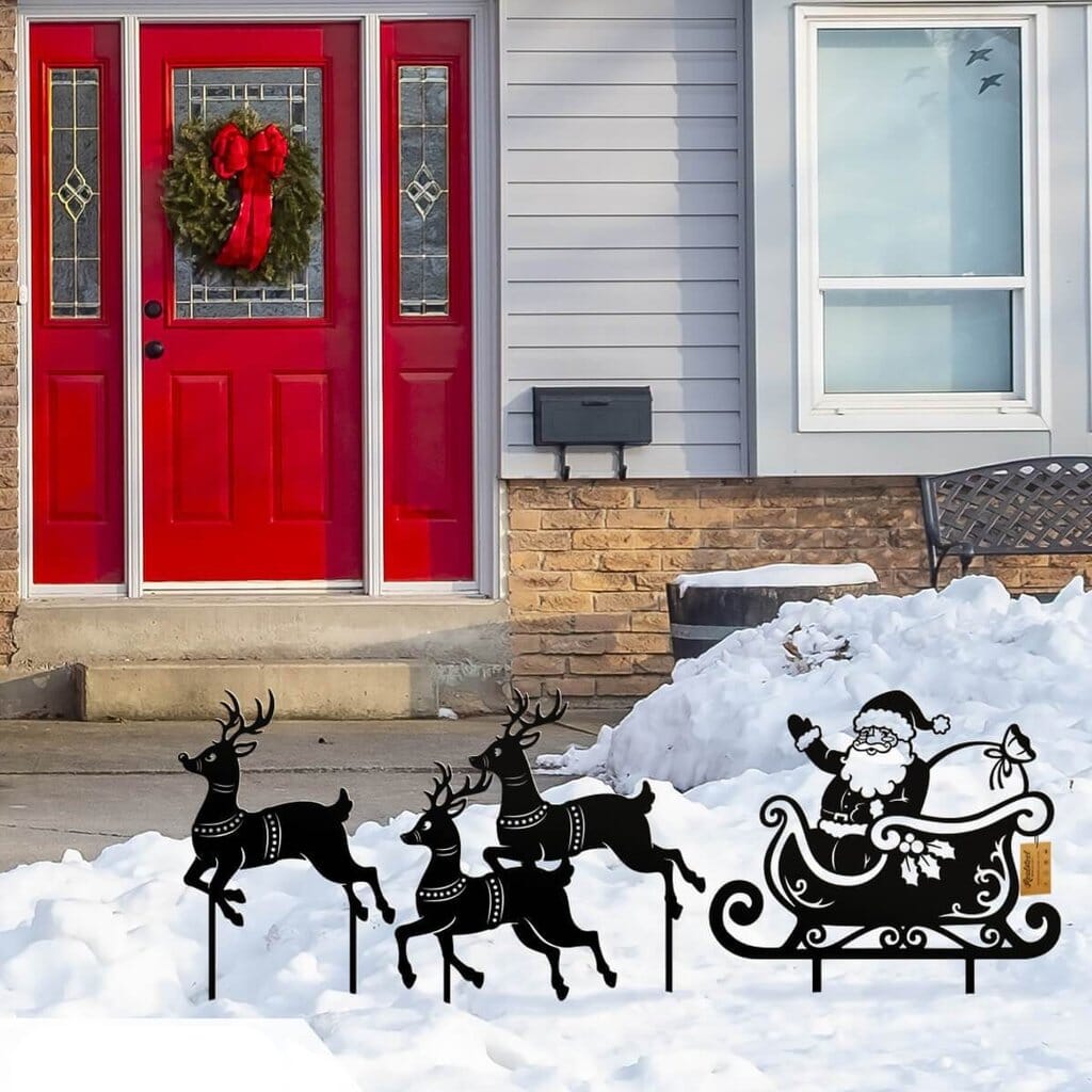 Jultomten med renar - Trädgårdsdekoration - Dossify