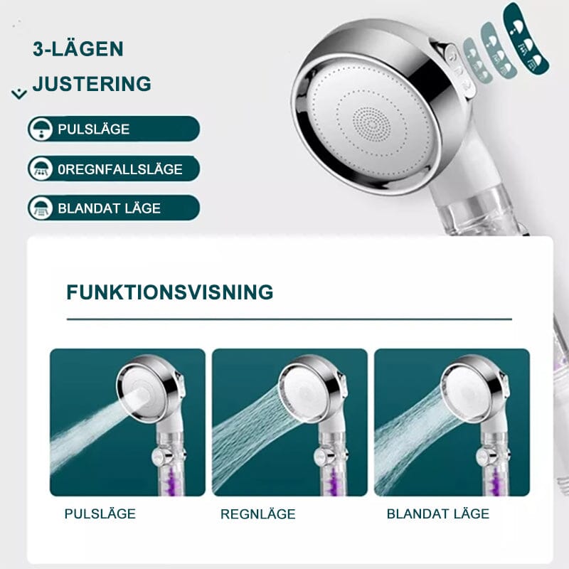 Justerbar högtrycksvattenbesparande duschmunstycke med tre lägen - Dossify