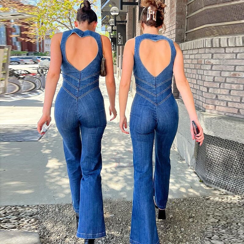 Rygglös Hjärta Denim Jumpsuit - Dossify