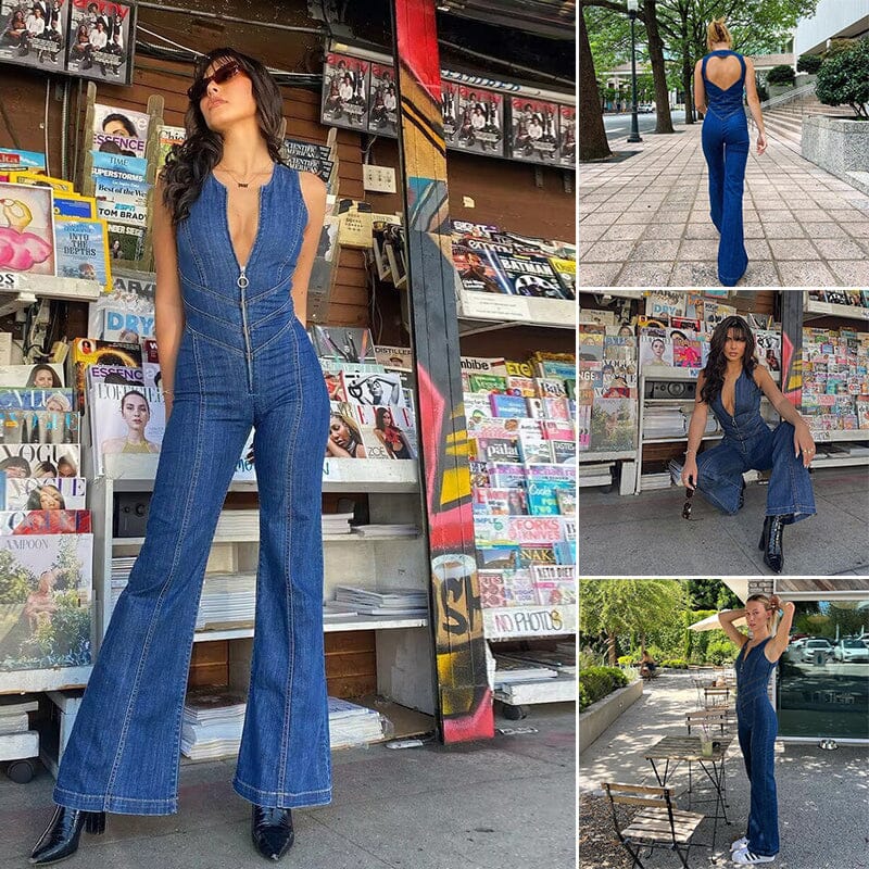 Rygglös Hjärta Denim Jumpsuit - Dossify