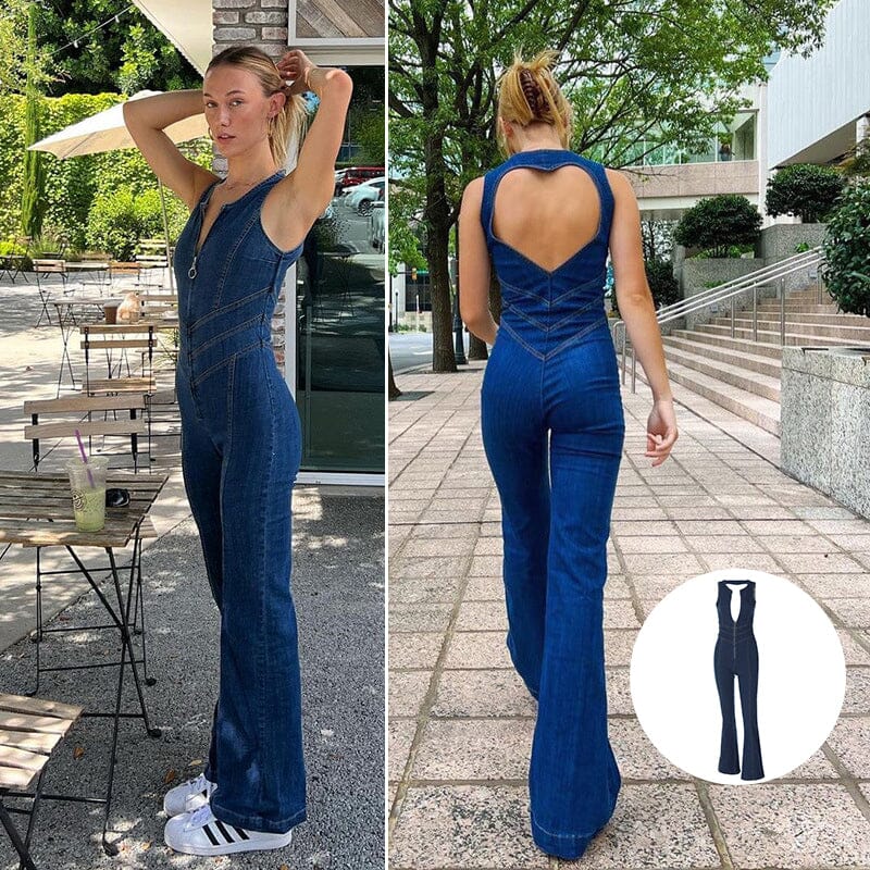 Rygglös Hjärta Denim Jumpsuit - Dossify