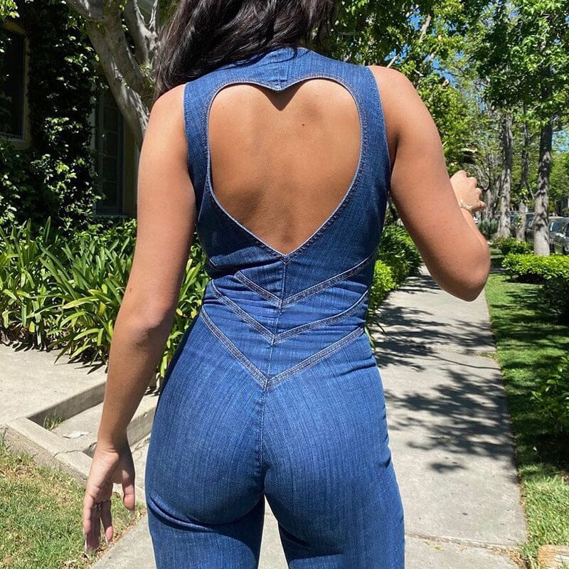 Rygglös Hjärta Denim Jumpsuit - Dossify