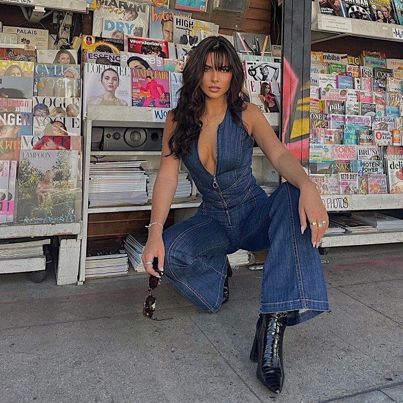 Rygglös Hjärta Denim Jumpsuit - Dossify