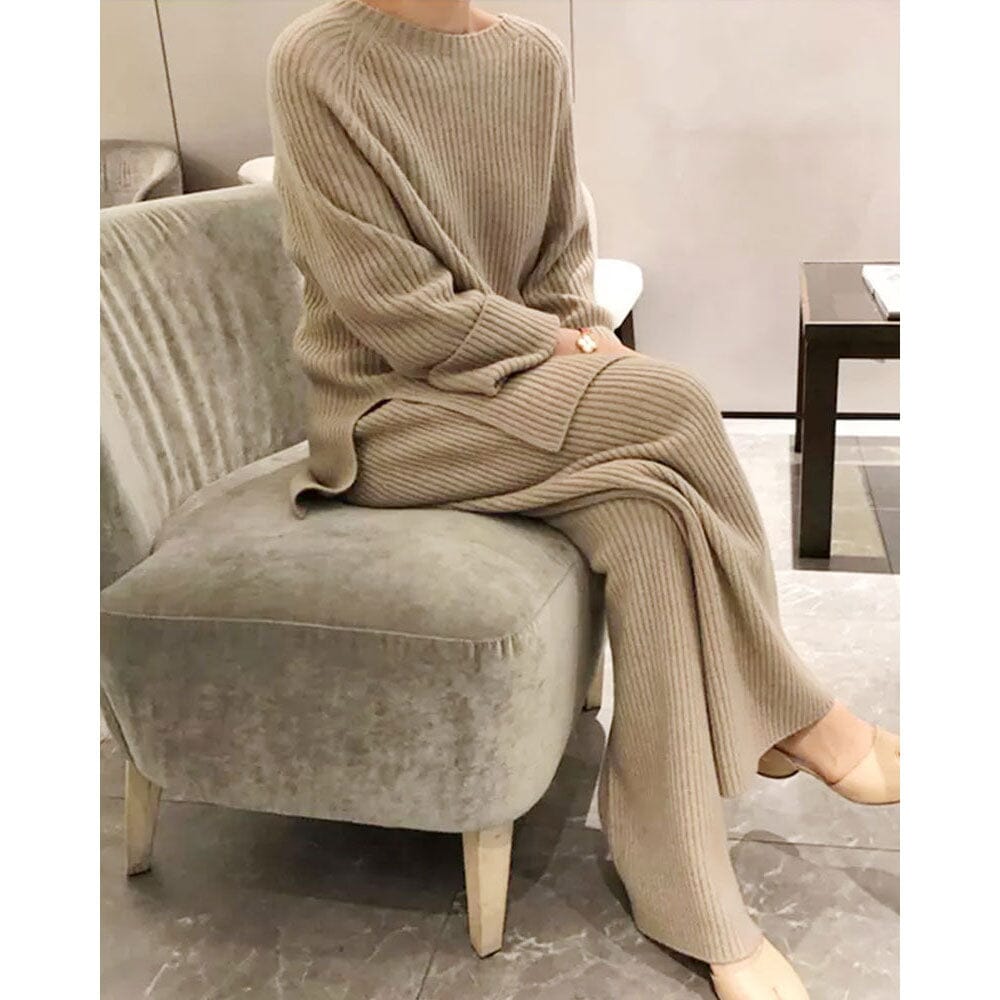 Zonaya® | Enkel stickad topp och byxor - Dossify