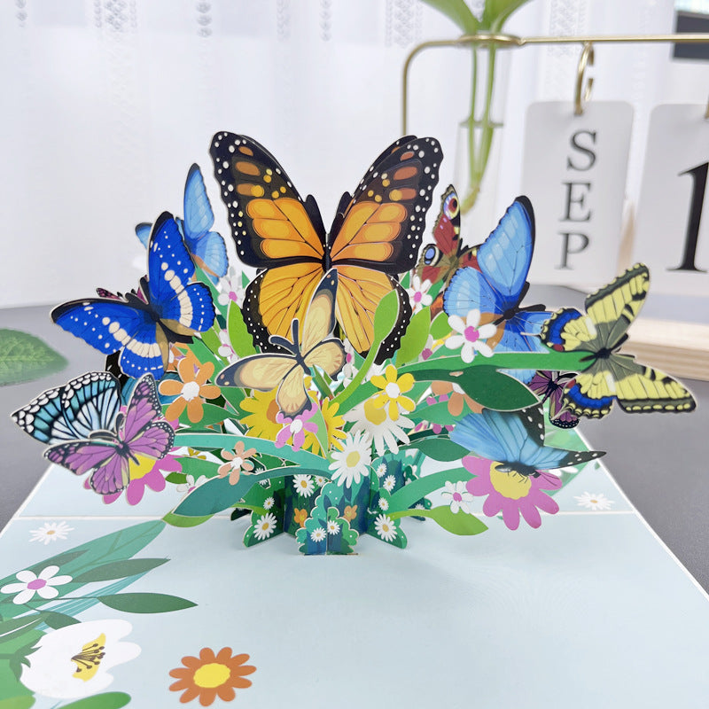 3D Handgjort Blomsterkort Butterfly Group - Dossify