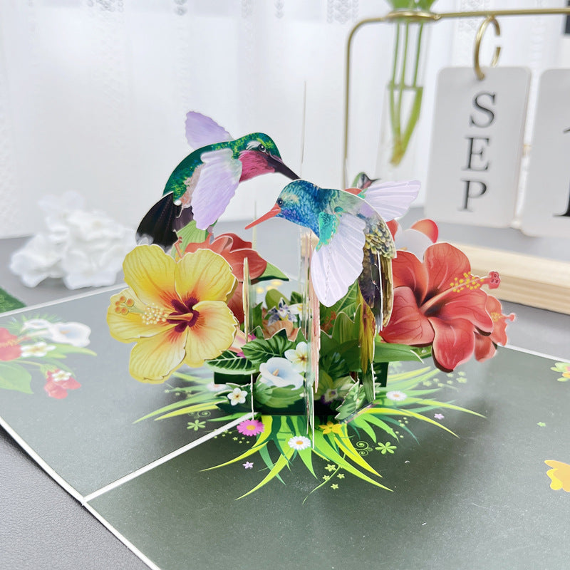 3D Handgjort Blomsterkort Hummingbird - Dossify