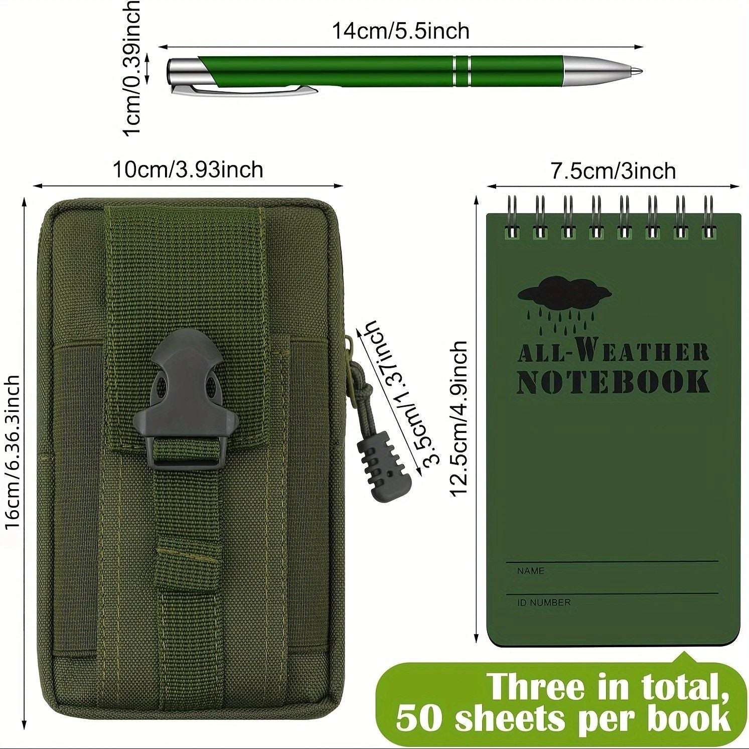 Vattentät anteckningsbok + metallpenna, 5-pack