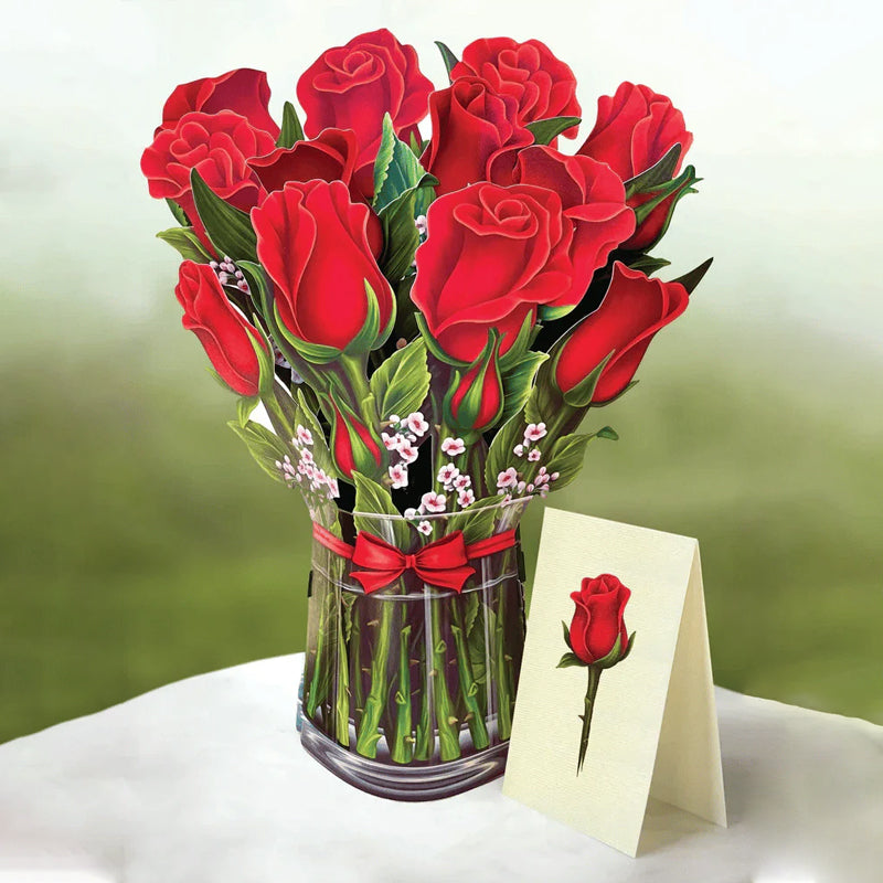 3D bukett gratulationskort Röda rosor - Dossify