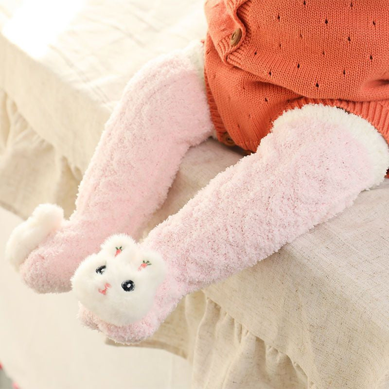 Baby Vinter Fluffy Fuzzy Slipper Sockor Rosa kanin - Dossify