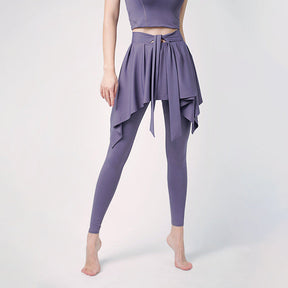 2 In 1 par inbyggda långa leggings med kjolar lila - Dossify