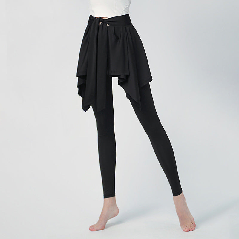 2 In 1 par inbyggda långa leggings med kjolar svart - Dossify