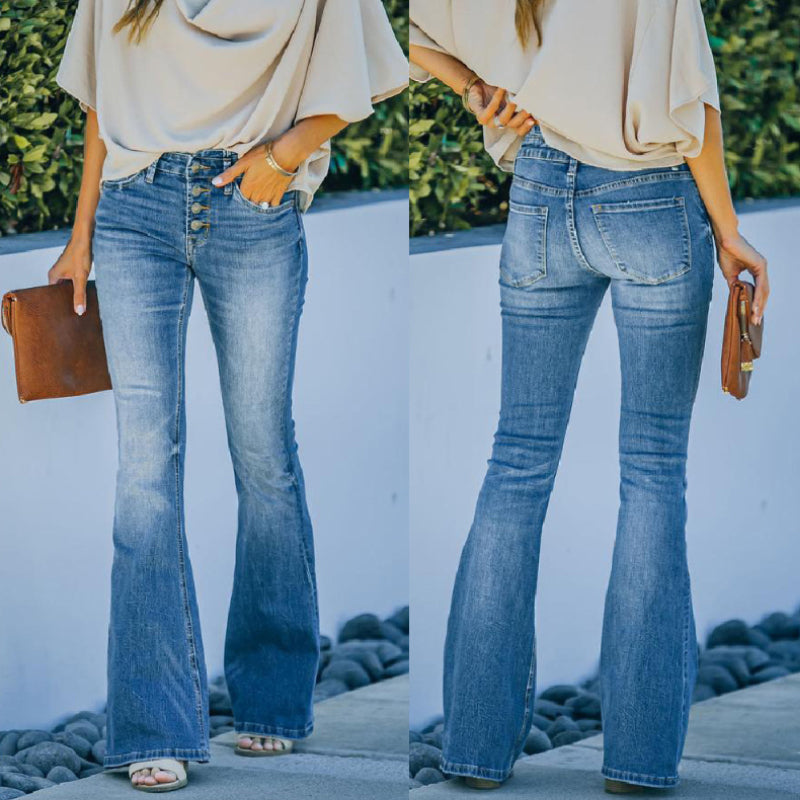 70-tals vintage jeans med hög midja i flare ben - Dossify