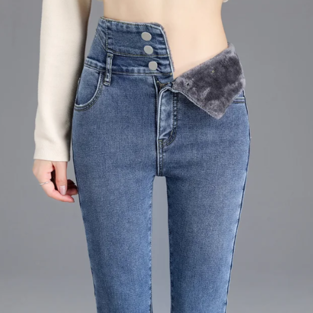 Fleece Skinny Jeans Blå - Dossify
