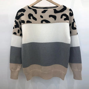 Atelia® | Långärmad stickad tröja med leopardmönster - Dossify